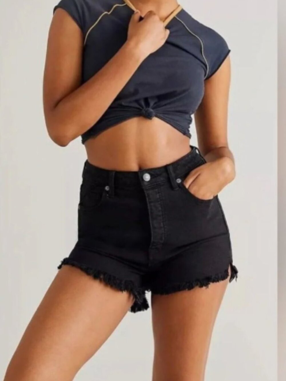 NWT Free People We The Free Crvy Vintage High Rise Short in Solid Black Size 26